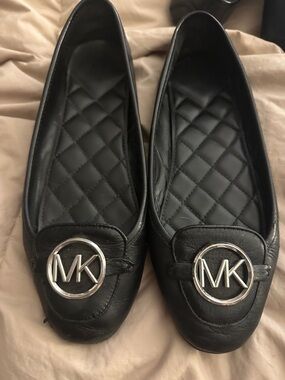 Michael Kors Black Quilted Leather MK Logo Ballet Flats